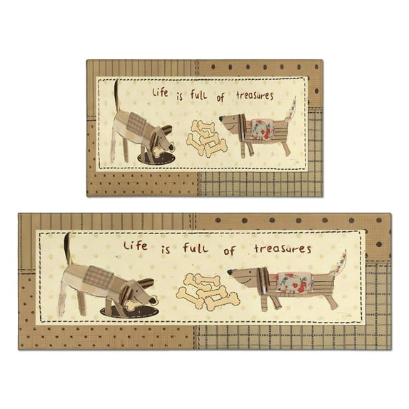 Vintage Puppy Yellow Pattern Style Kitchen Mats for Floor Non Skid Non-Slip, Absorbent Mats Set Of 2 for Sink Waterproof Runner Rug for Laundry Room,kitchen Rugs and Mats 17.7x24+17.7x48inch