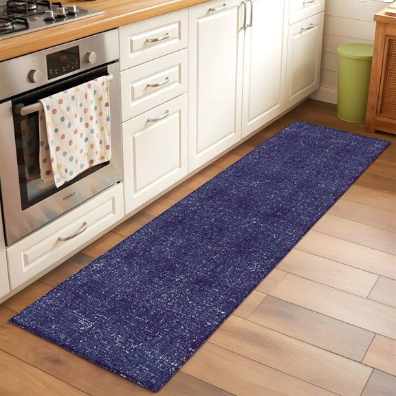 Vintage Purple 2x6 Hallway Washable Runner Rug Rustic Deep Purple Solid Background Linen Texture Kitchen Runner Mat Non Slip Low Pile Thin Floor Carpet for Indoor Bedroom Bathroom Living Room