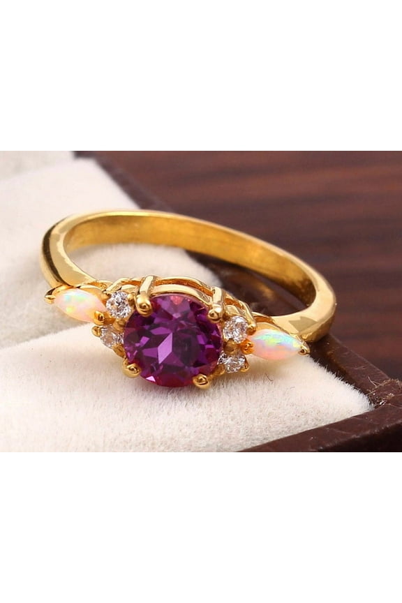 Vintage Purple Amethyst Gemstone Ring Round Shape, 925 Sterling Silver, Marquise Opal Ring, Promise Ring Women Birthday Gifts For Love .