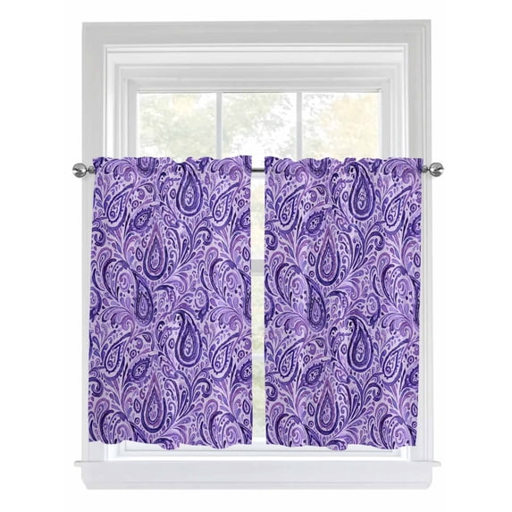 Vintage Purple Bathroom Window Curtain, Retro Botanical Abstract Art Light Filtering Coffee Kitchen Curtains, Bedroom Living Room Curtains 2 Panel 84"x45"