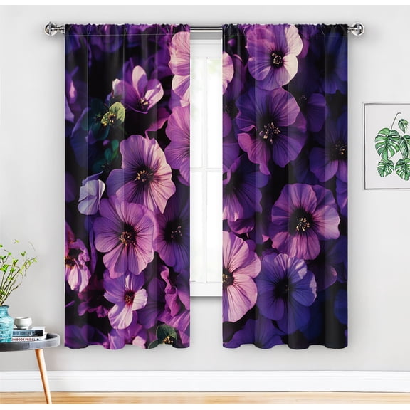 Vintage Purple Floral Blackout Curtains – Stylish Drapes for Living Room, Dining Room, and Home Décor,A