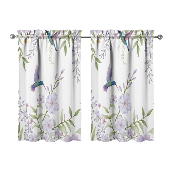 Vintage Purple Flower Bird Tier Kitchen Curtains for Bathroom Living Rod Pocket Window Drapes 28"x39" 2 Panels Window Treatment Tiers