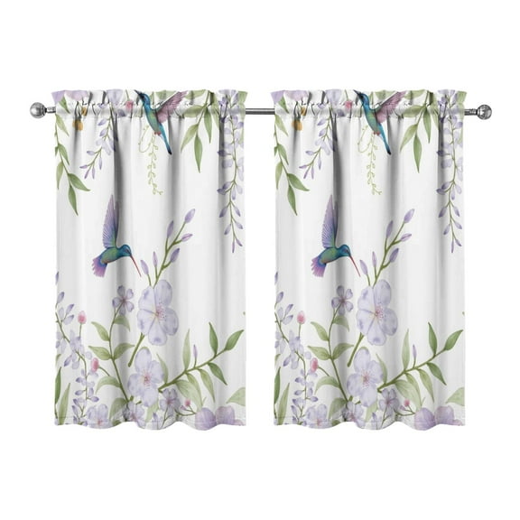 Vintage Purple Flower Bird Tier Kitchen Curtains for Bathroom Living Rod Pocket Window Drapes 28"x39" 2 Panels Window Treatment Tiers