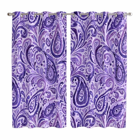 Vintage Purple Kitchen Curtains Window Panels, Retro Botanical Abstract Art Insulated Window Treatment Curtain, Grommet Curtains for Bedroom/Living Room/Bathroom, 2 Piece 52"Wx84"L