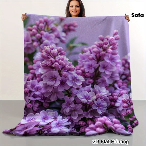 Vintage Purple Lilac Floral Art Print Blanket Soft Flannel Throw for Couch Bed Sofa All Season Cozy Warmth 2D Flat Printing Birthday Graduation Gift Decorative Couch Throw Flatprinted Design