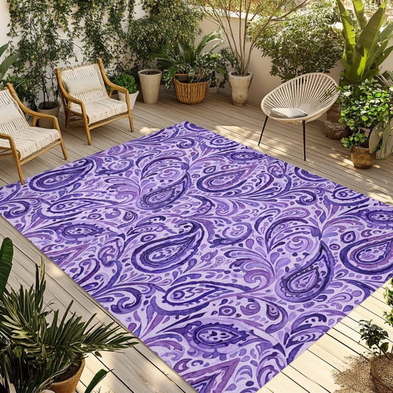 Vintage Purple Outdoor Rug for Patio/Deck/Porch, Non-Slip Large Area Rug 6 x 9 Ft, Retro Botanical Abstract Art Indoor Outdoor Rugs Washable Area Rugs, Reversible Camping Rug Carpet Runner