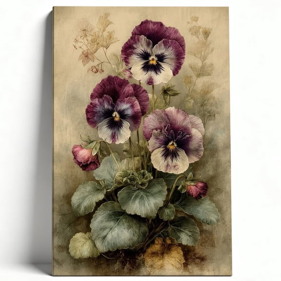 Vintage Purple Pansies Botanical Framed Canvas Wall Art - Classical Victorian Floral Garden Prints - Elegant Antique Style Decor for Living Room & Study 8*12inch(20*30cm)