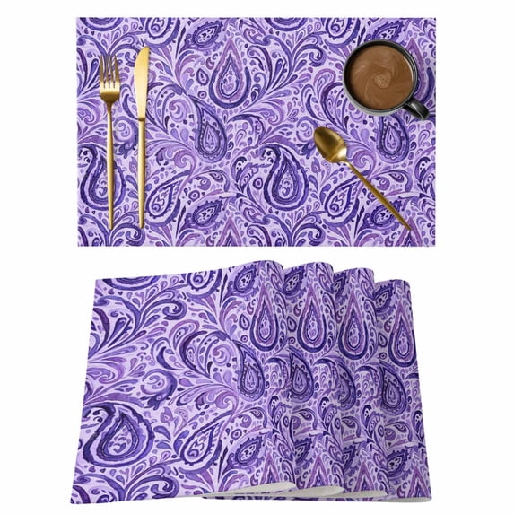 Vintage Purple Placemats Set of 4, Retro Botanical Abstract Art Placemats for Dining Table, Place Mats for Kitchen Tabletop, Waterproof Wipeable Dining Table Mats Set
