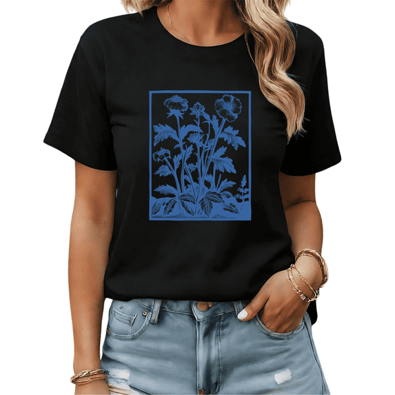 Vintage Purple Rose Sketch Floral Graphic Tees Womans Tshirt Shirts Black White S-5XL Tops
