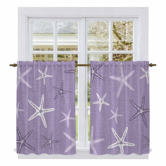 Vintage Purple Starfish Tier Curtains 54 Inch Length, Summer Coastal Beach Marine Life Cafe Short Curtains for Bathroom Over Sink, Small Kitchen Curtain Light Filtering Drapes 2 Panels 27.5"Wx54"L