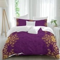 thumbnail image 1 of Vintage Purple Twin Size Comforter Set, Yellow Flower Lace Baroque Ethnic Style Bedding for All Seasons, 4 Pcs Bed Set, 1 Quiltcover (68"x86") ,1Sheet(67"x116"), 2Pillowcases (30"x20"), 1 of 12