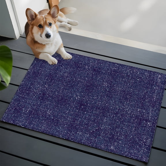 Vintage Purple Washable Entry Rug 2x3 Rustic Deep Purple Solid Background Linen Texture Low Pile Indoor Door Mat with Rubber Backing Thin Area Rug for for Entrance, Bedroom, Kitchen, Laundry