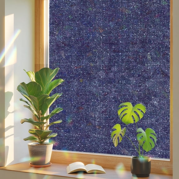 Vintage Purple Window Privacy Film, Rustic Deep Purple Solid Background Linen Texture Stained Glass Rainbow Film Decorative Window Clings, Static Cling Sun Blocking Stickers 23.6" x 59"
