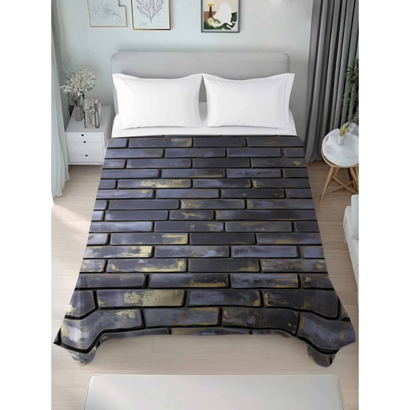 Vintage Purple Yellow Queen Size Flat Sheet, Wrinkleproof & Fadeproof Cooling Flat Bed Sheet Only, Farmhouse Brick Wall Breathable Soft Bedding Top Sheets 90 x 102 Inches