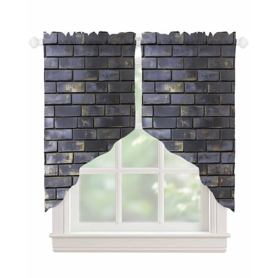 Vintage Purple Yellow Swag Valances for Windows, Farmhouse Brick Wall Rod Pocket Sheer Valances for Small Windows, Swag Toppers Light Filtering for Kitchen Living Room 2 Panels 28''x36''