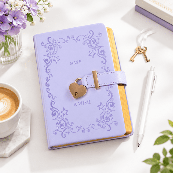 Vintage Purple with Pen Heart Shaped Lock Lined Journal with 290 Pages and Pen