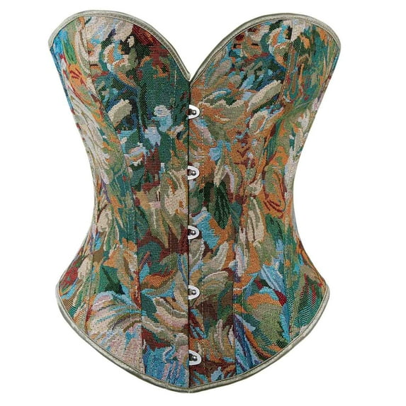Vintage Push Up Corsets Womens Overbust Renaissance Floral Corset Tops Party Waist Cincher Fish Bones Bustier Green, L