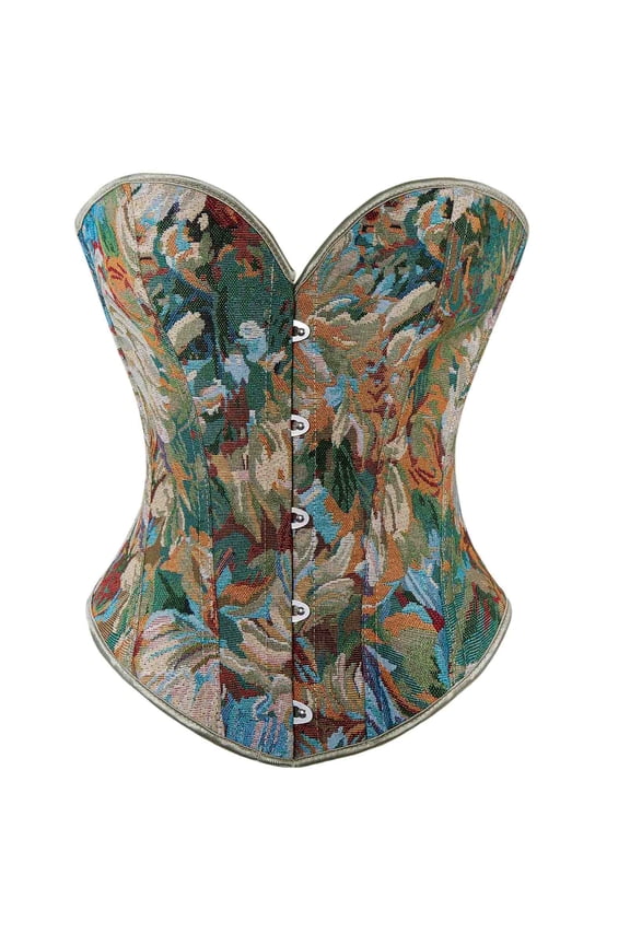 Vintage Push Up Corsets Womens Overbust Renaissance Floral Corset Tops Party Waist Cincher Fish Bones Bustier Green, XXL