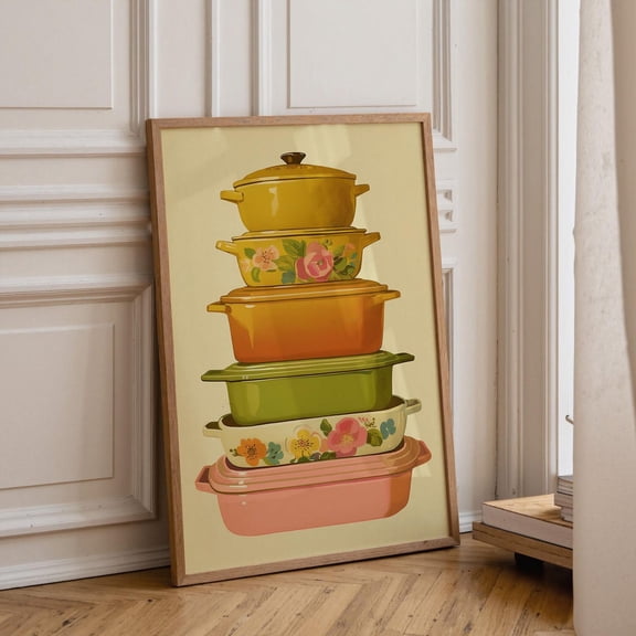 Vintage Pyrex Cookware Retro Floral Kitchen Art Cottagecore Decor, Unframed Poster