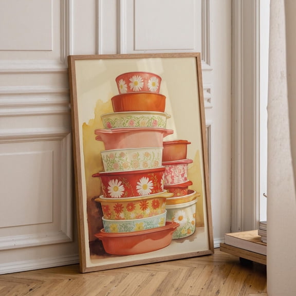 Vintage Pyrex Daisy Retro Floral Kitchen Decor Cottagecore Cookware Mid Century Kitchen Art, Unframed Poster