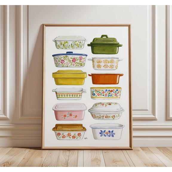 Vintage Pyrex Retro Kitchen Mid Century Dish Colorful Nostalgic, Unframed Paper Poster 8x10in