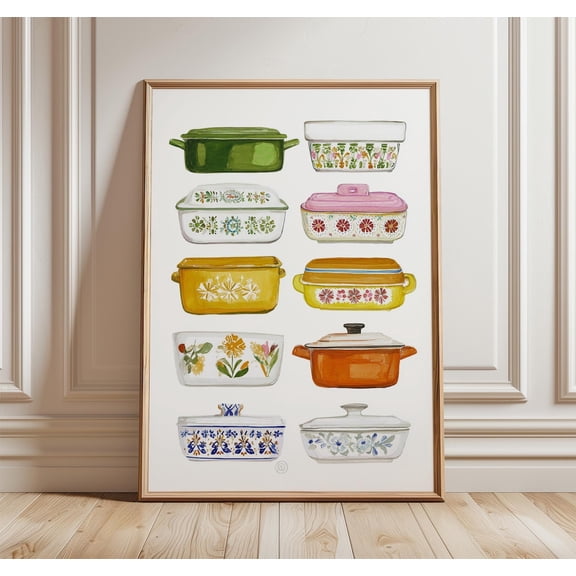 Vintage Pyrex Wall Art, Retro Kitchen Print, Unframed Paper Poster 8x10in