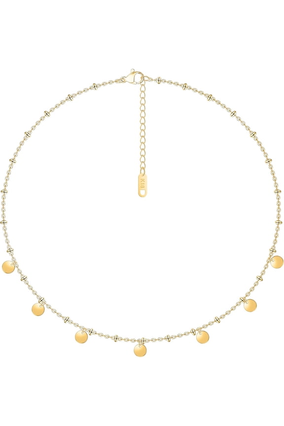Vintage Quality 18k Gold Plated Simple Gold Ball Drop Circular Glitter Dainty Necklace Circle Coin Pendant Chain Fashion Women Choker[f452]