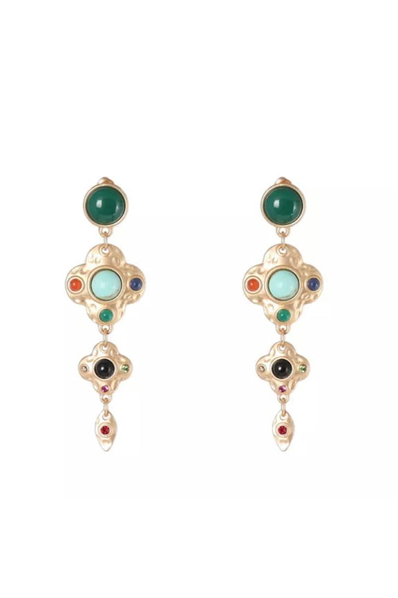 Vintage Quatrefoil Stacked Charms Dangle Drop Earrings Boutique Woman Jewelry