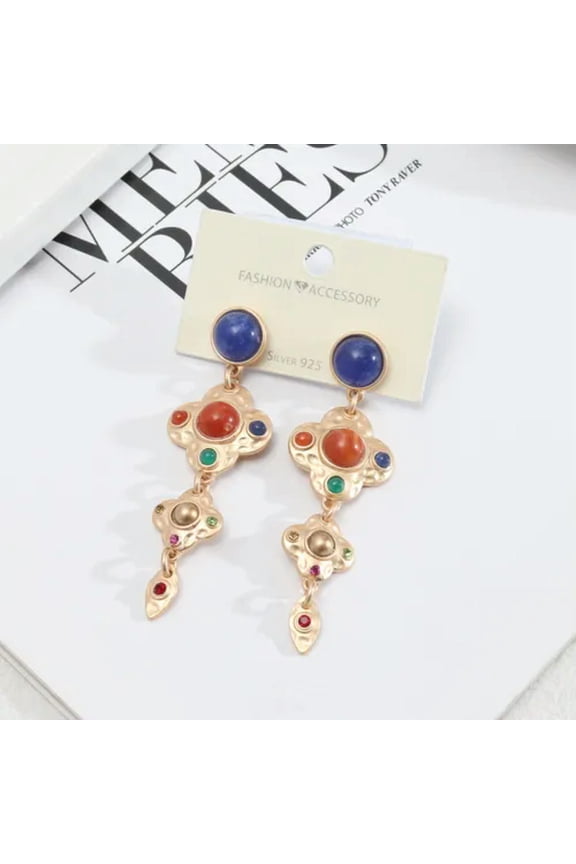 Vintage Quatrefoil Stacked Charms Dangle Drop Earrings Boutique Woman Jewelry