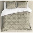 thumbnail image 1 of Vintage Queen Size Duvet Cover Set, Hand Drawn Style Arabesque Floral Ornament Byzantine Damask Style Curly Leaves, Decorative 3 Piece Bedding Set with 2 Pillow Shams, Taupe and Beige, by Ambesonne, 1 of 3