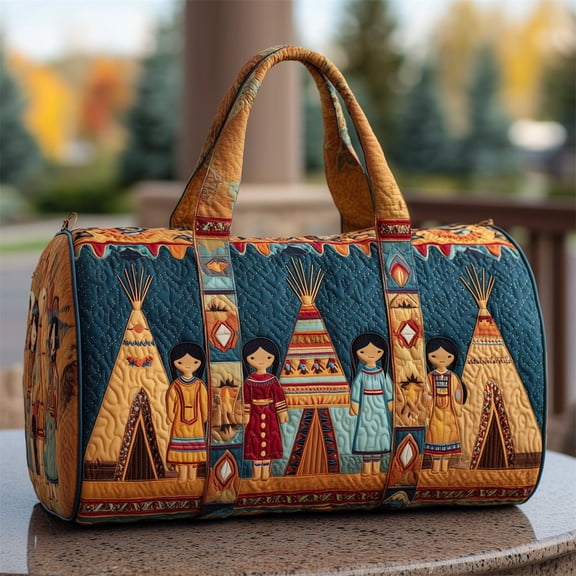 Vintage Quilted Cylinder Travel Bag, Non Embroidered Pattern, Large Capacity Handheld Fitness Luggage Tote Bag Fashionable and Versatile Tote Bag