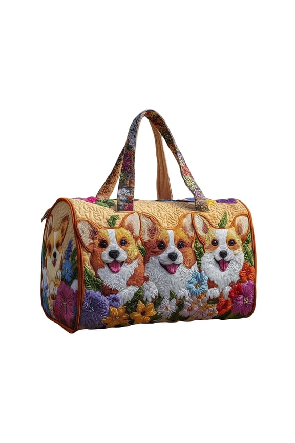 Vintage Quilted Duffle Bag for Women - 18" Large Weekender Tote with 3D Dog Print, Soft Padded Overnight Travel Bag, Cute Canine Pattern Gym & Carry-on Bag for Dog Lovers(F, 16''*8''*8'')