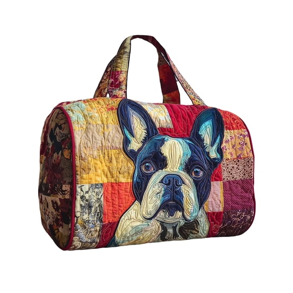 Vintage Quilted Duffle Bag for Women - 18" Large Weekender Tote with 3D Dog Print, Soft Padded Overnight Travel Bag, Cute Canine Pattern Gym & Carry-on Bag for Dog Lovers(C, 18''*9''*9'')