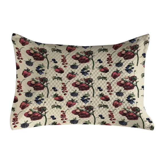 Vintage Quilted Pillowcover, Drawing of Berry Fruits Tasty Vegetarian Food Organic Eating Garden Theme, Standard King Size Accent Pillow Cover for Bedroom, 36" x 20", Multicolor, by Ambesonne