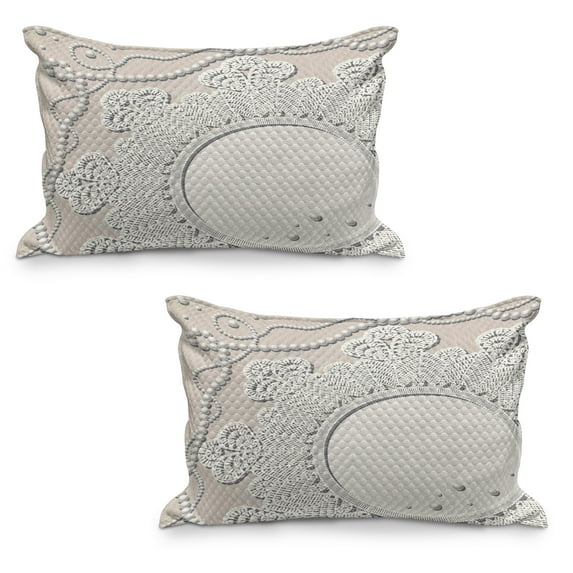 Vintage Quilted Pillowcover Set of 2, Feninine Delicate Graphci with Medallion Motif and Pearl Look Rounds, Standard Queen Size Pillow Cover Bedroom, 30" x 20", White Eggshell Coconut, by Ambesonne