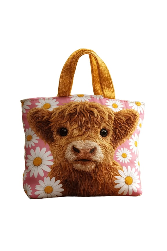 Vintage Quilted Tote Bag Women Lightweight Travel Bag Purse Cotton Shoulder Tote Bag-Flowers and Cows