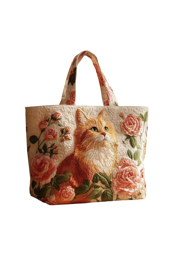 Vintage Quilted Tote Bag for Women, Bookish Floral Cotton Shoulder Tote, Large Capacity Beach Bag for Shopping and Daily Use