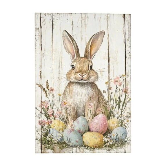 Vintage Rabbit Canvas Wall Art - Rustic Easter Bunny Painting, Farmhouse Country Framed Artwork, Cute Whimsical Wall Decor ( No Frame)15.7x23.6in