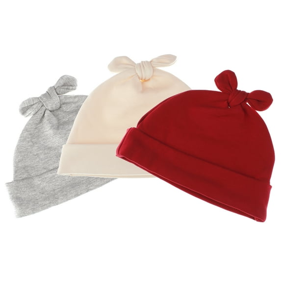 Vintage Rabbit Ears Cotton Beanie Hat - (Newborn) - Variety Pack D (Heather Gray/Red/Natural)