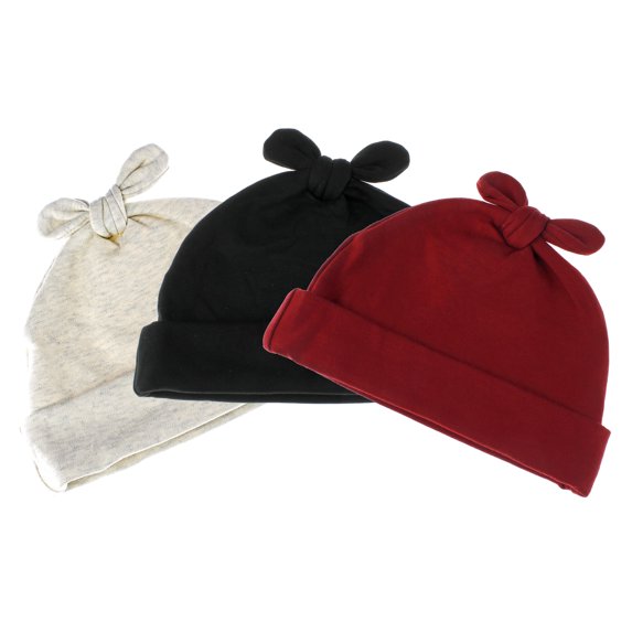 Vintage Rabbit Ears Cotton Beanie Hat - (Newborn) - Variety Pack F (Deep Red/Black/Ivory Heather)