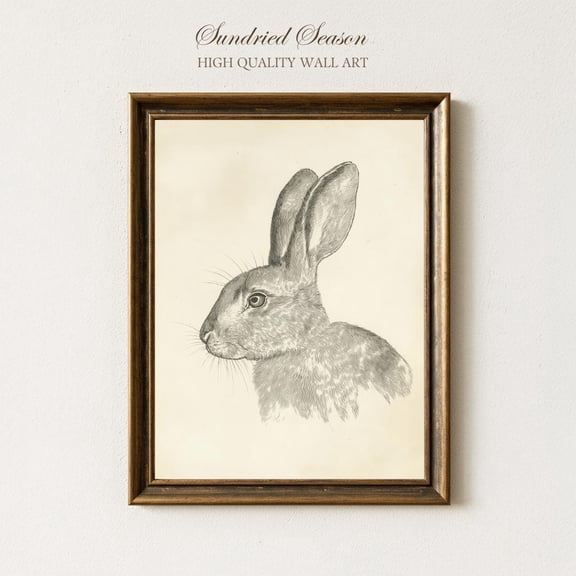 Vintage Rabbit Illustration Print, Antique Animal Sketch Poster, Botanical Wildlife Art, Rustic Farmhouse Decor, Cottagecore Bunny Wall Art UNFRAMED Poster, Wall Art for Decor, Present, 8x12