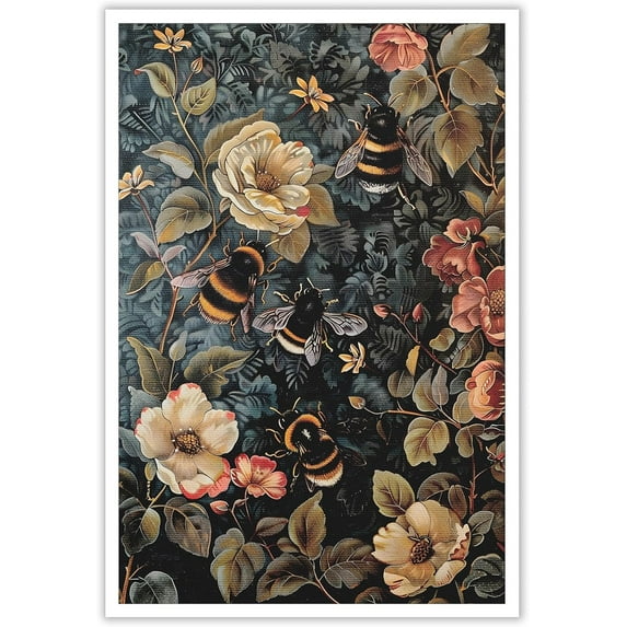 Bumble Bee Poster William Morris Wall Art Retro Farmhouse Mid Century Botanical Cottagecore Dark Academia Decor Canvas Prints Gothic Insect Posters for Office Bedroom Living Room 8x12inch Unframed