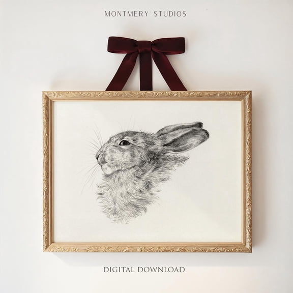 Vintage Rabbit Sketch, Hare Print Poster, Rabbit Sketch, Woodland Rustic Winter Posters, Antique Rabbit Decor, Minimalist Art, Ch Warm Present Vintage UNFRAMED Poster Size 16x24