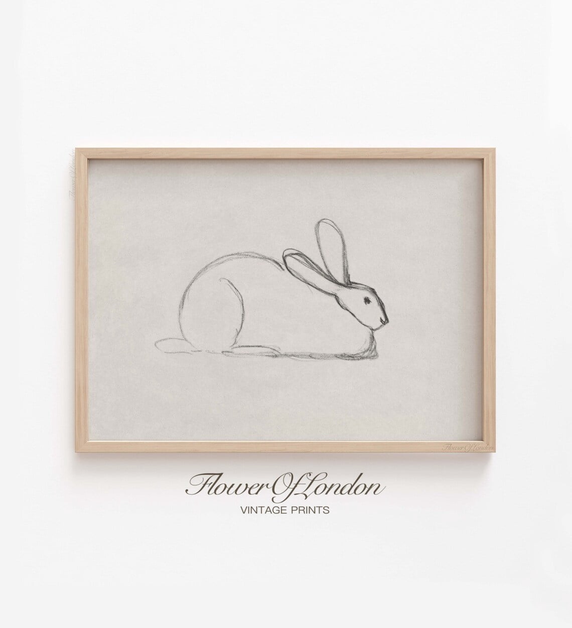 Stretched Out Rabbit Drawing Vintage Rabbit Sketch Print Antique Nursery Rabbits Girls Room Black ...