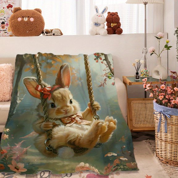 Vintage Rabbit Swing Blanket Warm Featuring a Fall Forest Design Perfect for The Sofa Bed Office Or Camping a Year Round Gift for Home And Travel Suitable for All Seasons Decorative Throw