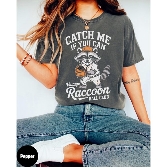 Vintage Raccoon Baseball Sports Mascot Graphic Comfort Colors Unisex Cotton T-Shirt, Size S-3XL