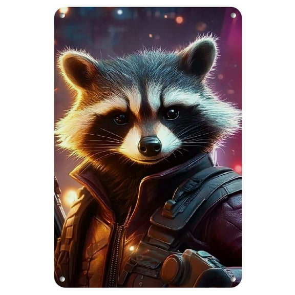 Vintage Raccoon Character Metal Wall Art, Iron Tinplate Decorative Sign, Retro Wall Hanging Plaque for Bedroom, No Electricity Needed, Pre-Drilled Holes for Easy Mounting - 8"x12"