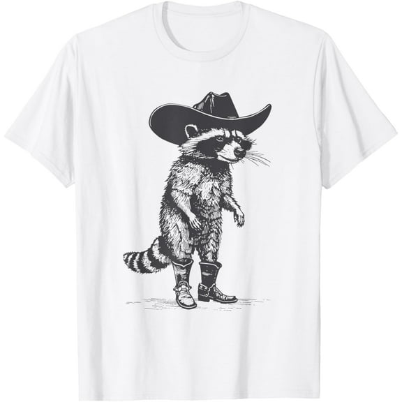 Vintage Raccoon Cowboy Cowgirl Trash Panda Western Country T-Shirt Tops Tee