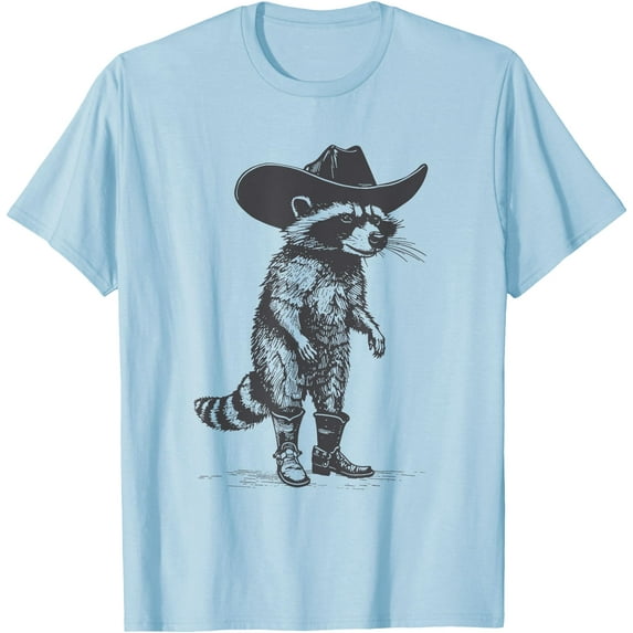 Vintage Raccoon Cowboy Cowgirl Trash Panda Western Country Unisex T-Shirt for Men Women Kids Toddler,Light Blue Color,Size XL