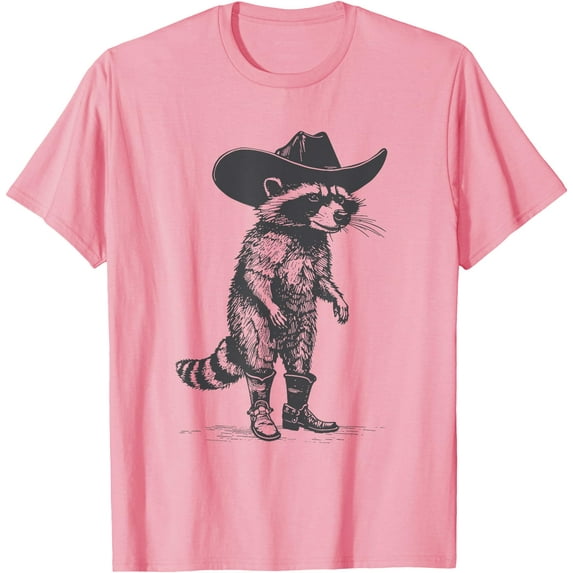 Vintage Raccoon Cowboy Cowgirl Trash Panda Western Country Unisex T-Shirt for Men Women Kids Toddler,Light Pink Color,Size 3XL